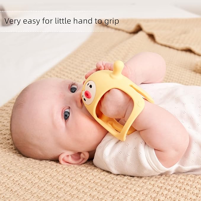 Smily Mia Smily Mia 2Packs Penguin Teethers, TeethingToys for Babies 0-6Months, Baby Teethers for 3-6Months, Teething Mittens for Infants, Pacifiers for Breastfed Babies, Light Yellow