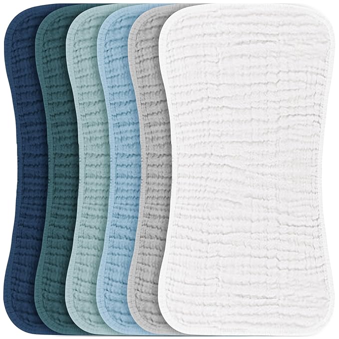 Konssy Muslin Baby Burp Cloths Sets for Unisex- 6 Pack Large 100% Cotton Burping Clothes for Newborn, Baby Girls and Boys