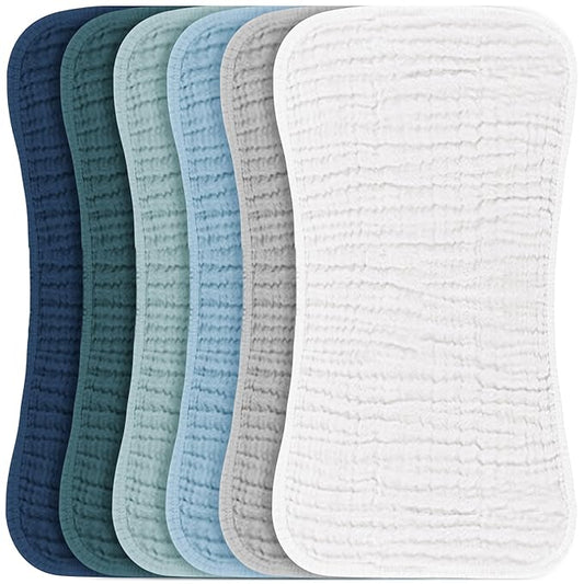 Konssy Muslin Baby Burp Cloths Sets for Unisex- 6 Pack Large 100% Cotton Burping Clothes for Newborn, Baby Girls and Boys