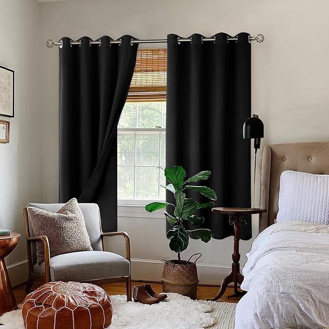 BGment Black Blackout Curtains 69 Inches Long 2 Panels Set for Living Room, Thermal Insulated 100% Light Blocking Curtains & Drapes, Grommet Soundproof Curtains for Bedroom Window, Each 55 Wide