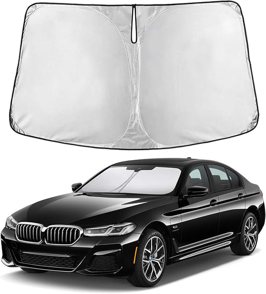 EcoNour Windshield Sun Shade Compatible for BMW 5 Series 2017– 2023 Front Window Sunshade Foldable Sun Visor UV & Heat Blocking Protection