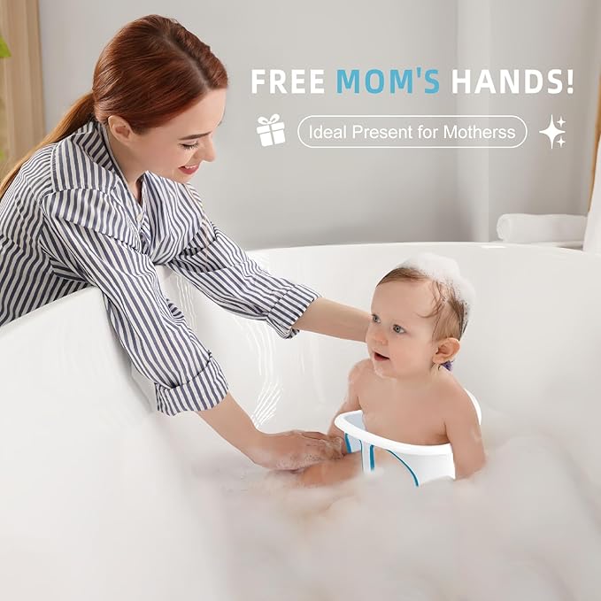 Baby Bath Seat with Non-Slip Suction Cups - Infant Bath Chair for 6-12 Months (Blue/White Design)