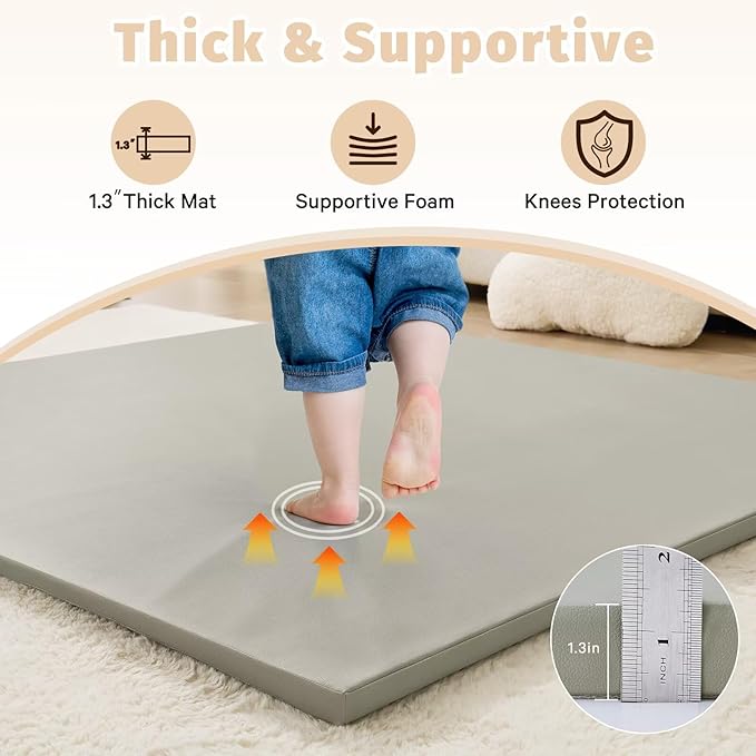 Waterproof Baby Play Mat for Floor 1.3" Thick Memory Foam 74 * 50 Cushion Playpen Playmat Tummy Time Crawling Mat Nursery Rug Pad Mattress Create Soft & Safe Area for Infants,Toddler,Kids,Grey