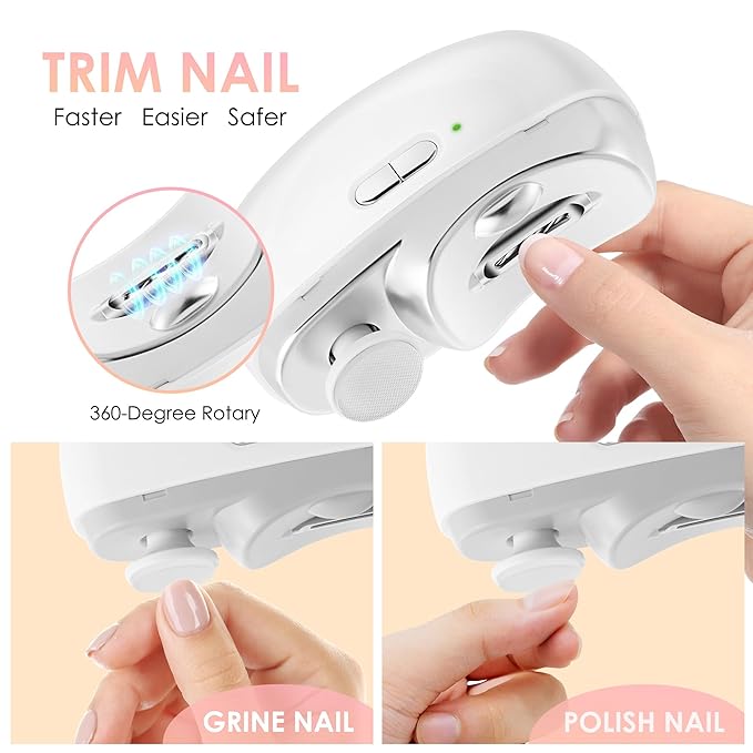 Electric Nail Clippers Upgraded 3 in 1 Automatic - with Polishing, Dust Storage & LED Light, Nail File Toenail Trimmer, Safe for Seniors, Adults, Kids & Baby, Gifts for Women Men Mom Baby Adult Senior