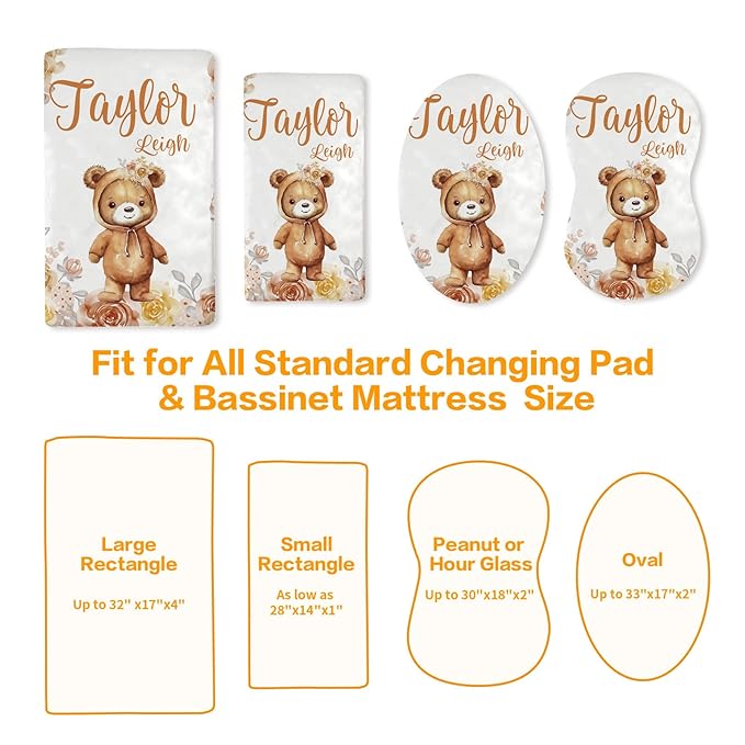 Custom Changing Pad Cover Set - Jersey Knit Ultra Soft Unisex Waterproof Diaper Changing Table Covers with Personalized Name for Baby Boys Girls - Comfy Cozy 2 Pcs Set Style13