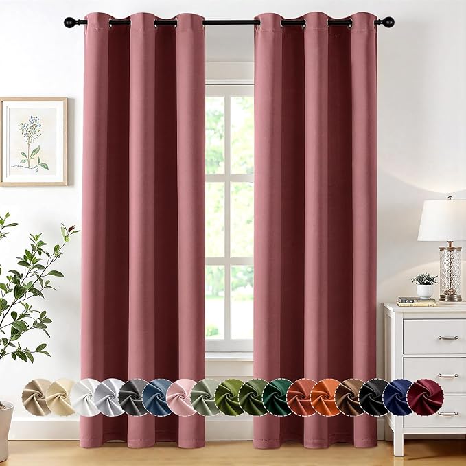 MIULEE Dusty Rose Blackout Curtains for Bedroom Living Room 72 Inches Long 2 Panels, Thermal Insulated Room Darkening Drapes Solid Grommet Noise Reduction Light Blocking Window Treatments 40x72 Inch