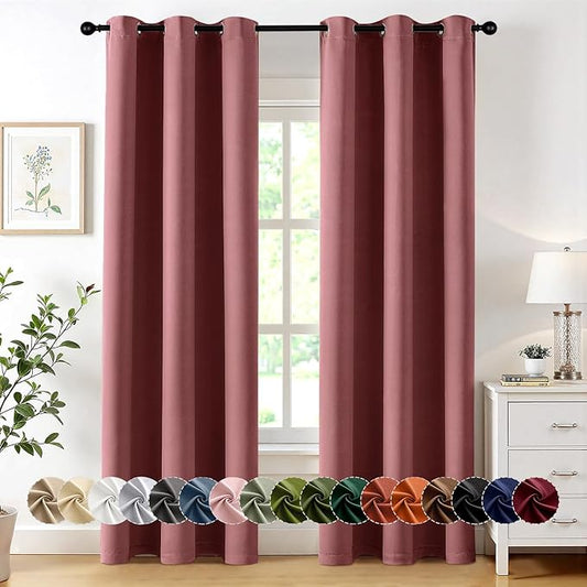 MIULEE Dusty Rose Blackout Curtains for Bedroom Living Room 72 Inches Long 2 Panels, Thermal Insulated Room Darkening Drapes Solid Grommet Noise Reduction Light Blocking Window Treatments 40x72 Inch