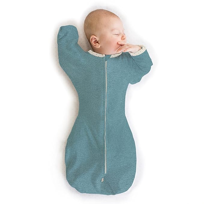 SwaddleDesigns Transitional Swaddle Sack, Arms Up Half-Length Sleeves & Mitten Cuffs, Swaddle for Newborn Transition to Baby Sleep Sack Wearable Blanket, Large, 6-9 Month, 21-24 lb, Heathered Teal