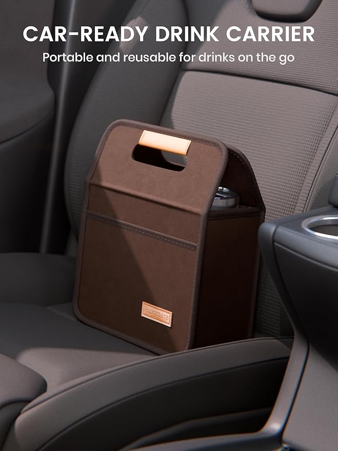 Fluxynara 2-Cup Reusable Felt Drink Carrier with Handle and Adjustable Shoulder Strap, Drink Holder for Car, Multi-Cup Drink Carrier Bag for Delivery, Travel, Picnics (Coffee Brown)