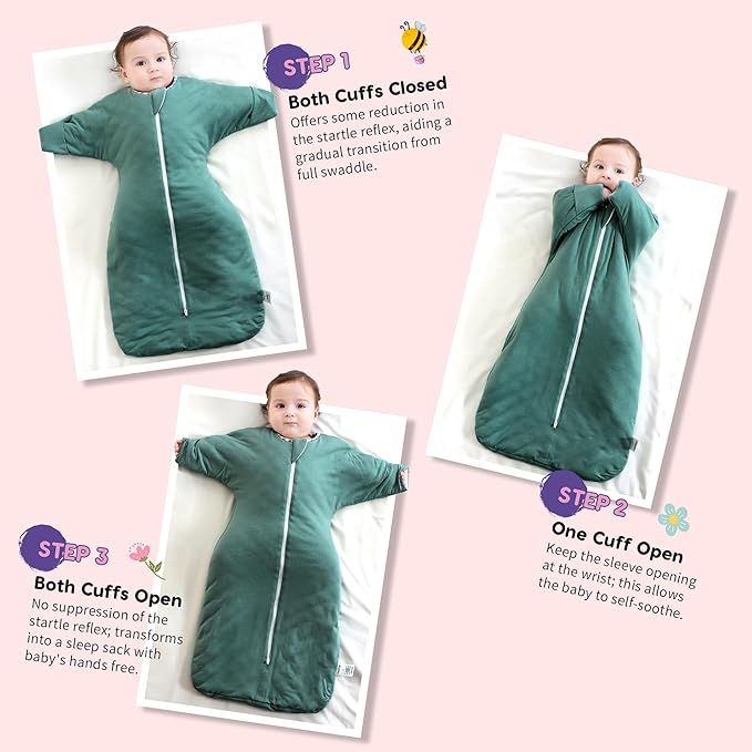 PuppyPaws Baby Sleep Sack 1.5 TOG, Transitional Swaddle with Arms Up Length Sleeves and Mitten Cuffs, Sleep Sack 9-15 Months, Wearable Blanket Baby, 95% Rayon derived from Bamboo, 5% Spandex