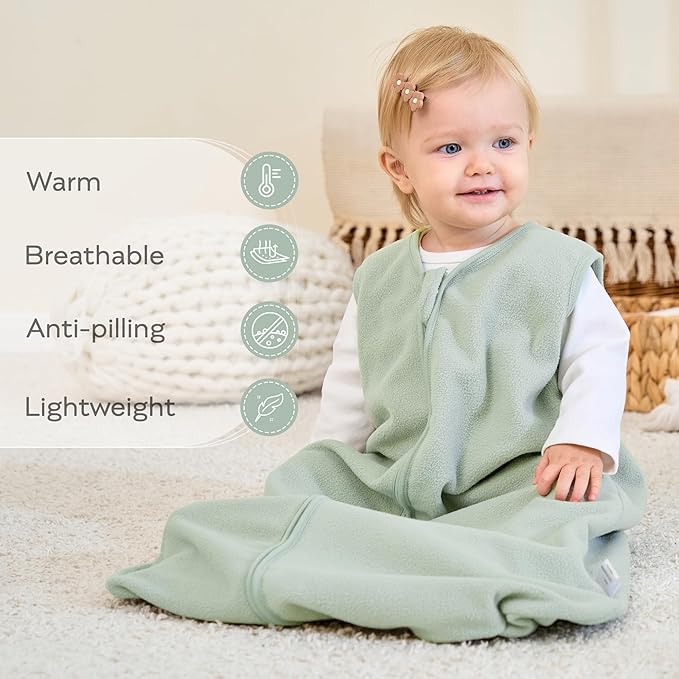 JELLYMONI Fleece Baby Sleep Sack 6-12 Months, 2 Pack 1.5 TOG Baby Wearable Blanket Winter Infant Sleeping sack with 2-Way Zipper, Warm Toddler Sleep Sack