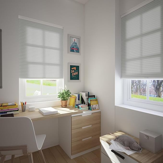 Changshade Cordless Light Filtering Shades Cellular Blinds for Indoor Windows Doors, Honeycomb Pull Down 1.5" Cell for Bedroom, Bathroom, Nursey, Gray, Shade Size 39.5 Inch Width, 72 Inch Height
