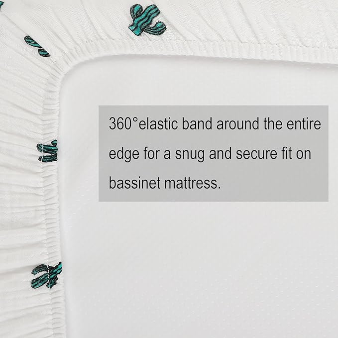 Onacosht Muslin Bassinet Sheets 3 Pack, 100% Cotton Baby Fitted Sheet 33" x 19" Compatible with Mika Micky, KoolaBaby (3 in 1), BabyBond, HARPPA and RICUTON Bedside Bassinet, Green, Floral and Cactus