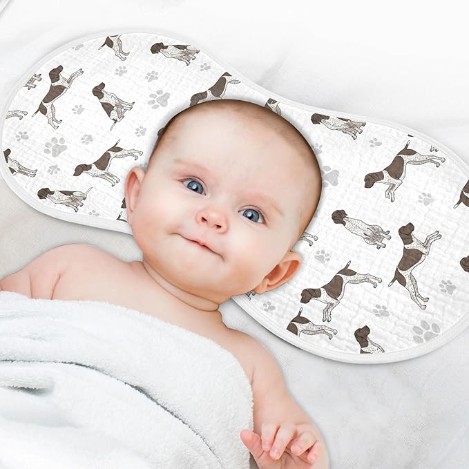 Qinllo 2 Pack Muslin Burp Cloths German Dogs White Cotton Baby Burp Cloths Ultra Absorbent Soft Burping Cloth Washcloths for Baby Boys Girls 22x11 Inch