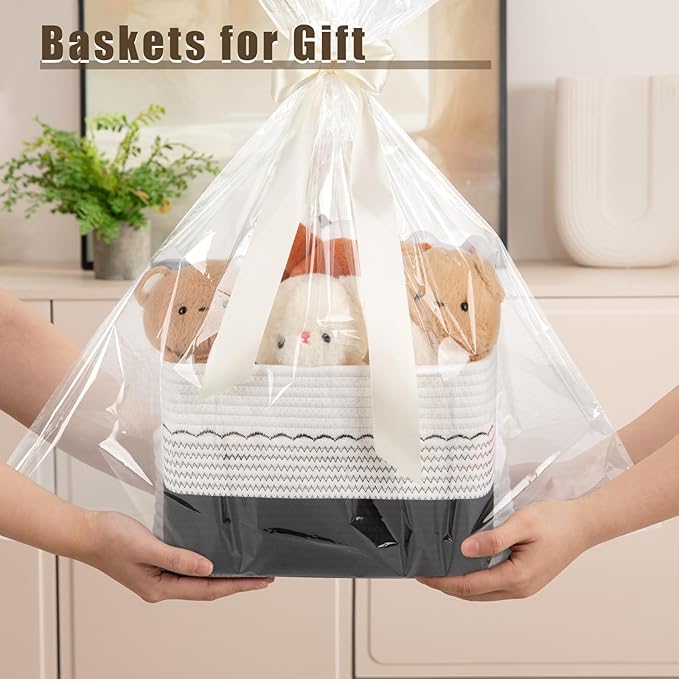 4 Pack Storage Baskets for Organizing, 13"X9"X7.87", Decorative Cotton Rope Baskets for Shelves, Small Woven Basket for Toys, Books and Towels, Black & White