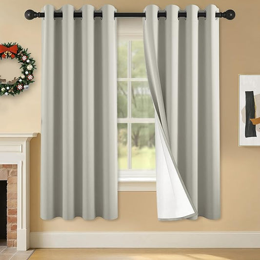 100% Blackout Curtains 63 Inch Length for Bedroom Living Room, Grommet Thermal Insulated Room Darkening Drapes, Light Blocking Window Treatment Decor, 2 Panels, 54x63, Silver Grey