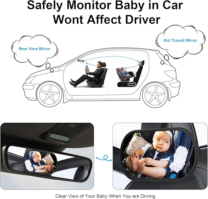 Baby Car Mirror, Safety Car Seat Mirror for Rear Facing Infant, Clear Wide View, 360°Rotation, Easily Observe the Baby Move, Secure, Shatterproof, Crash Tested and Certified(Orange)