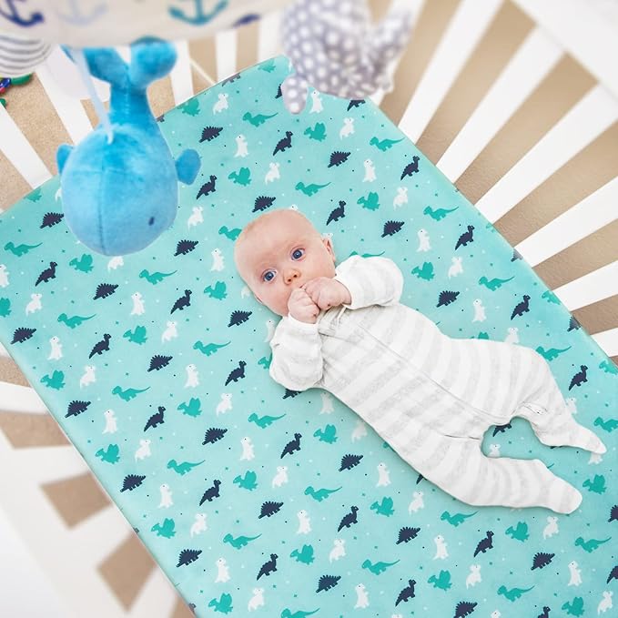 Graco Pack n Play Sheets - 4 Pack Mini Crib Sheets, Ultra Soft Mattress Compatible, Dinosaurs