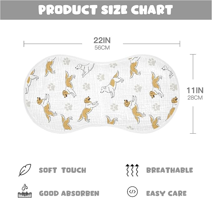Qinllo 4 Pack Muslin Burp Cloths Golden Dogs Paw Prints White Cotton Baby Burp Cloths Ultra Absorbent Soft Burping Cloth Washcloths for Newborn Baby Boys Girls 22x11 Inch