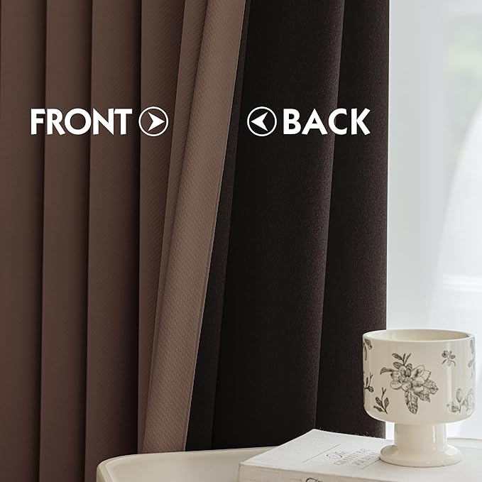 FMFUNCTEX 100% Blackout Curtains for Bedroom, Coffee Brown Curtains 90 Inches Long Textured Thermal Insulated Curtains for Living Room Drapes, Black Out Drapery Grommet Room Darkening 2 Panels