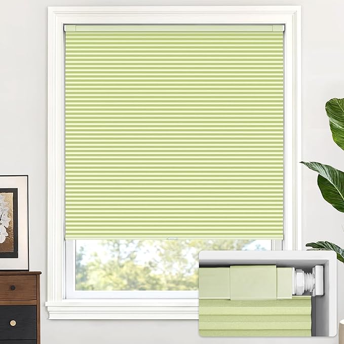 LazBlinds Cordless Cellular Shades, No Tools No Drill Blackout Honeycomb Shades Pleated Blinds for Windows, 35" W x 64" H, Green