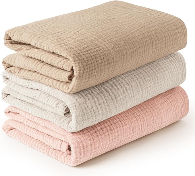 Konssy 3 Pack Muslin Swaddle Blankets for Unisex, Newborn Receiving Blanket, Large 47 x 47 inches, Soft Breathable Muslin Baby Swaddles for Boys & Girls