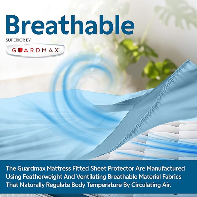Guardmax Jersey Knitted Queen Size Mattress Protector - Waterproof & Dust Mite Proof Mattress Cover with Stretchable Pockets - Soft, Comfortable, & Noiseless Waterproof Fitted Sheet.(60 x 80 x 15)