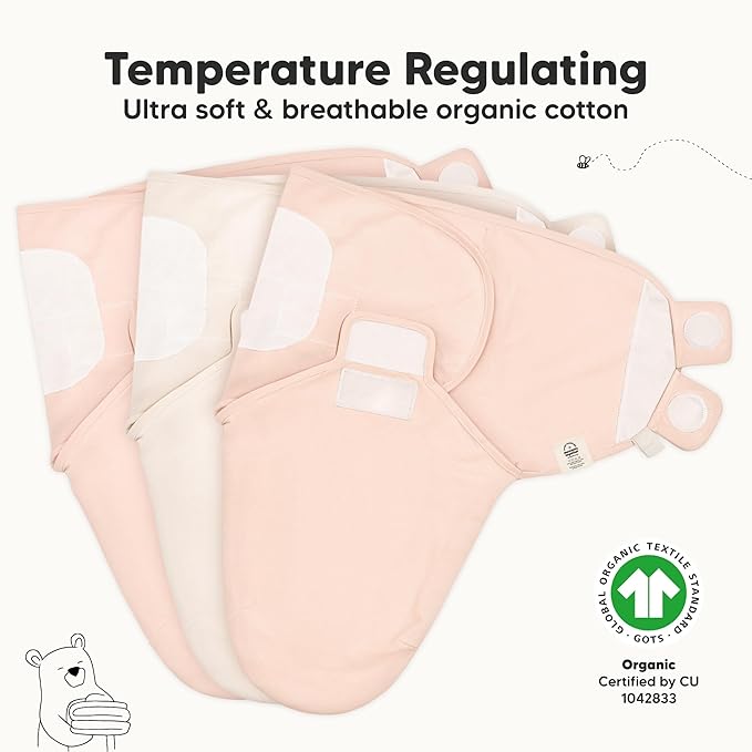 3-Pack Organic Baby Swaddle Sleep Sacks - Swaddles for Newborns, Infant 0-3 Months, Baby Girls, Boys, Soft & Snug Newborn Sleep Sack, Nursery Swaddling Blankets (Angelic)