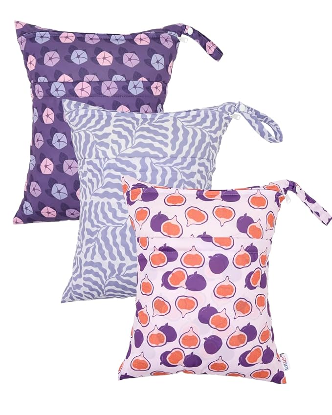 ALVABABY 3pcs Cloth Diaper Wet Dry Bags Waterproof Reusable with Two Zippered Pockets Travel Beach Pool Daycare Soiled Baby Items Yoga Gym Bag for Swimsuits or Wet Clothes 3L-ZM37