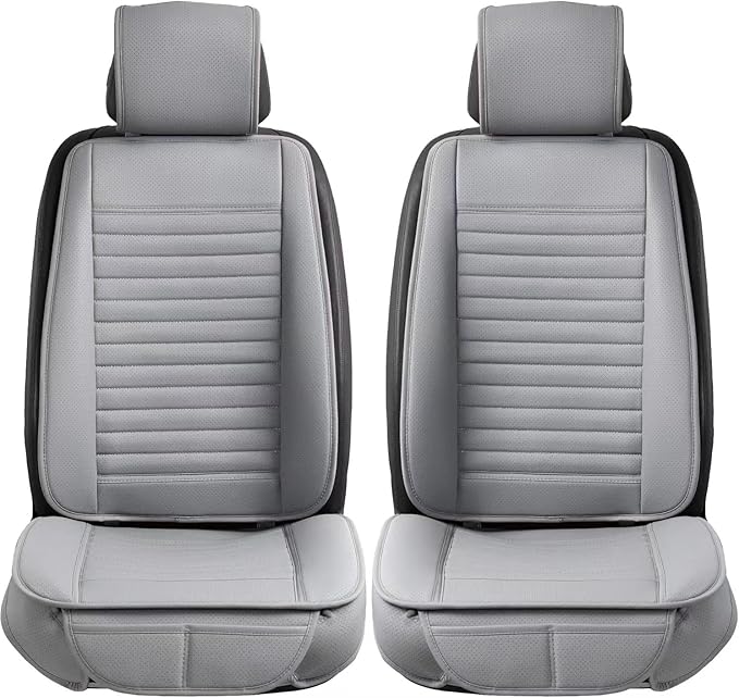 2pc Car Seat Covers, Luxury Car Protectors, Universal Anti-Slip Driver Seat Covers, Edge Wrapping Front Car Seat Covers with PU Leather(Gray)