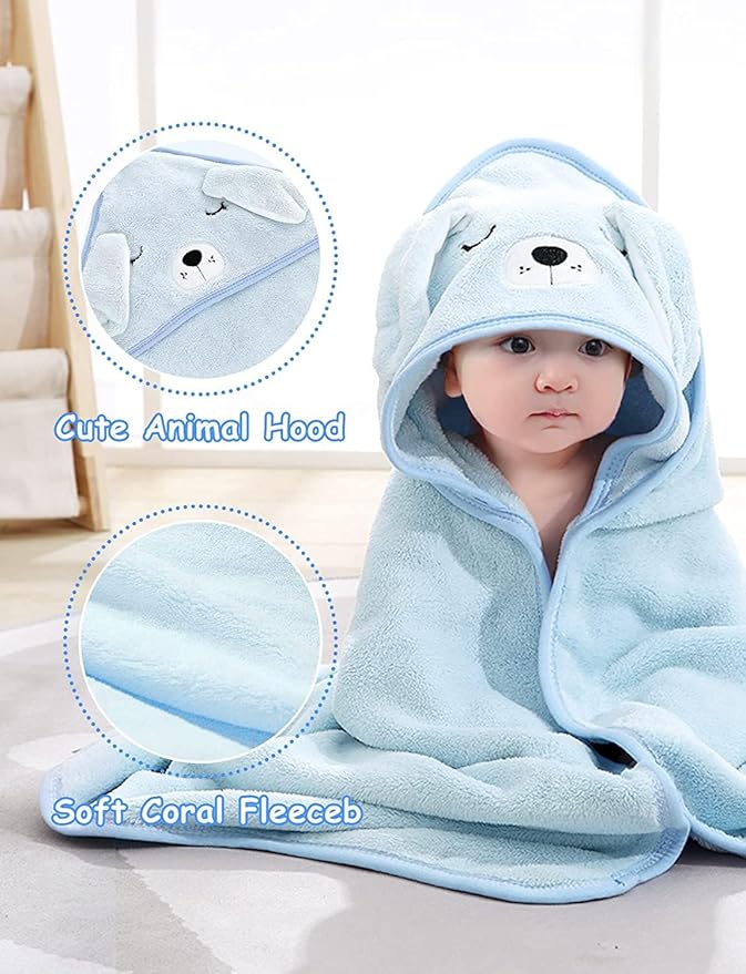 2 Pack Hooded Baby Towel - Premium Soft Bath Towel for Bathtub for Babie, Newborn, Infant - Ultra Absorbent, Natural Baby Stuff Towel for Boy and Girl (Elephant, Dog)