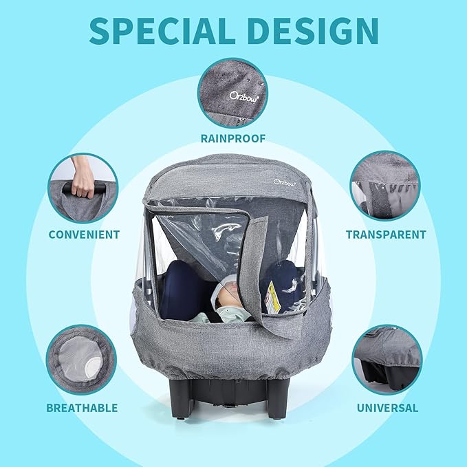 Universal Car Seat Rain Cover,Weather Shield for Infant Car Seat with Storage Bag,Side Ventilation & Handle Opening,Necessary Protection for Baby or Pet in Crowded,Baby Travel Accessories (Light Grey)