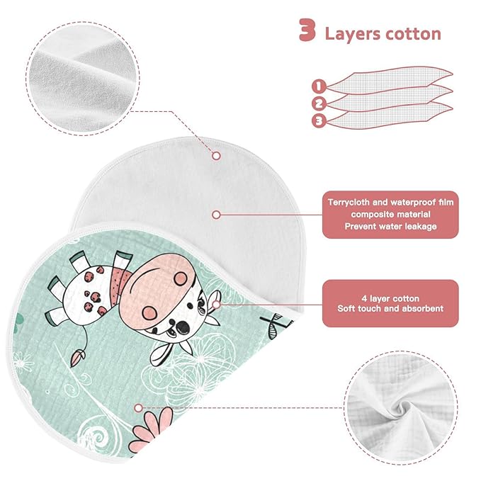 Kigai Cow Muslin Baby Burp Cloths, Large Absorbent Cotton Muslin Burp Cloths Set of 2, Washcloths, Face Towel, Bibs for Newborn Boys Girls, 11 x22 Inch