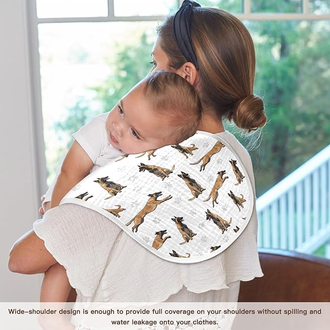 Qinllo 2 Pack Muslin Burp Cloths German Dogs Paw Prints White Cotton Baby Burp Cloths Extra Absorbent and Soft Thick Burping Cloth for Newborn Must Haves 22x11 Inch