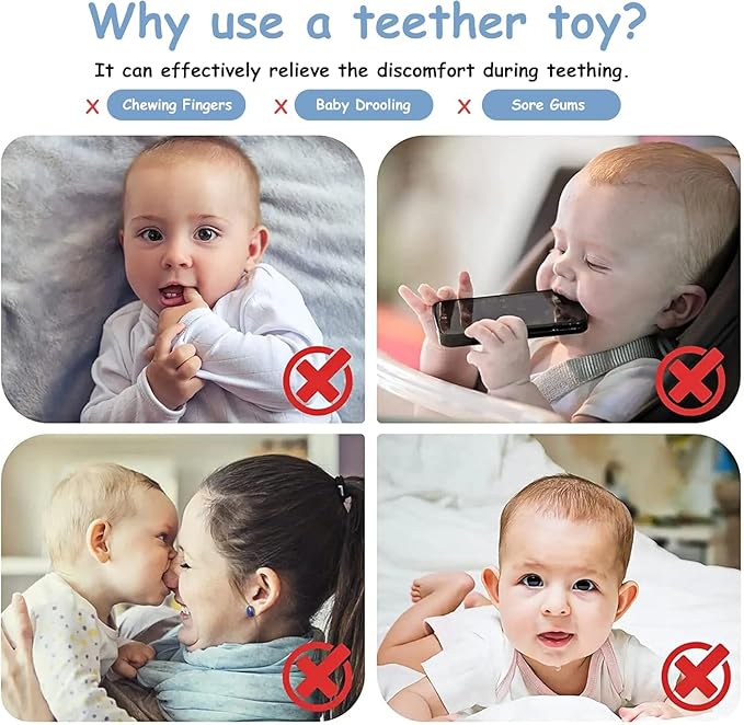 Baby Teething Ring Toys [Original] - Silicone Rattle Teethers for Babies, Dinosaur Baby Teether Chew Toys Teething Relief, Stuff Essentials and Gifts for Toddler Infant Boys Girls 3+ Months
