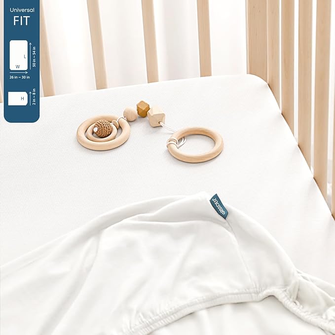 GRSSDER Jersey Crib Sheets for Boys and Girls, Stretchy Ultra Soft Crib Fitted Sheets Set 2 Pack, Universal Fit All Standard Crib Mattress Pads Safe and Snug, Natural White
