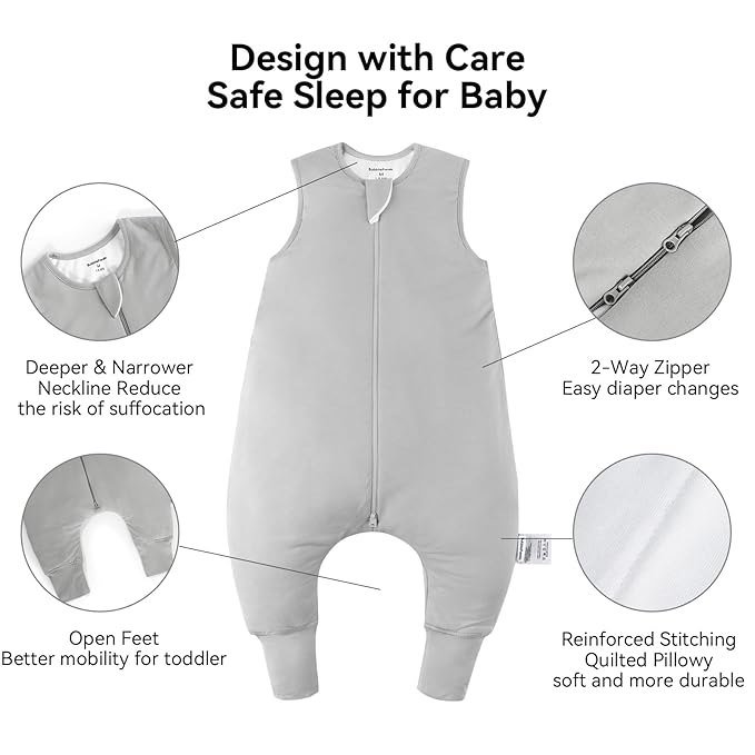 BubblePanda Rayon Made from Bamboo Toddler Sleep Sack with Feet 1.0 Tog Ultra Soft Toddler Sleeping Sack 3t-4t Sleep Bag Walker Quilted Wearable Blanket with Legs 2-Way Zipper Lightweight Extra Long