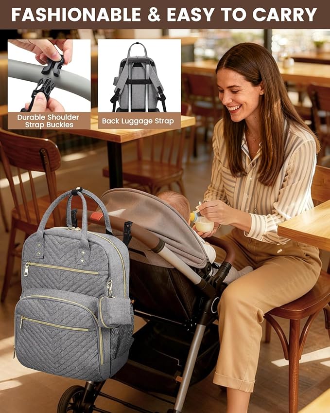 Diaper Bag Backpack,Baby Essentials Diapers Bag with Pacifier Case,Multipurpose Stylish Large Capacity Travel Backpack for Baby Girl/Boy(M-Gray)