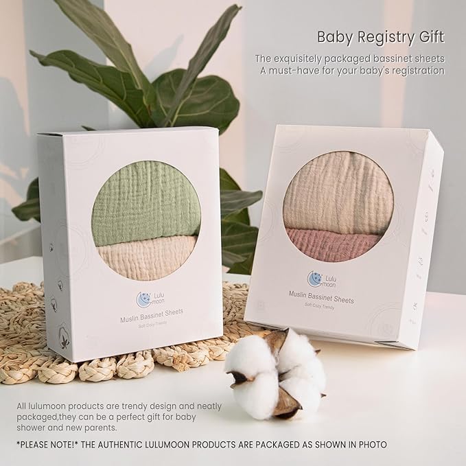 lulumoon Baby Muslin Bassinet Sheets: Cotton Bassinet Sheets Neutral for Boys and Girls - Fitted for Oval Rectangle or Hourglass