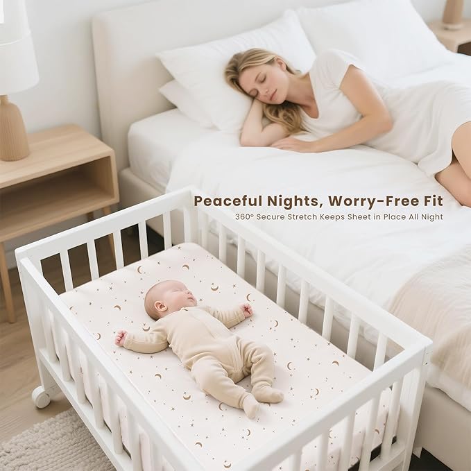 Konssy 3 Pack Stretchy Bassinet Sheets for Baby Girl Boy, Soft Breathable Baby Bassinet Mattress Sheets Fit for Hourglass Oval Cradle, Moses Basket Rectangle Mattress (Coffee Check)