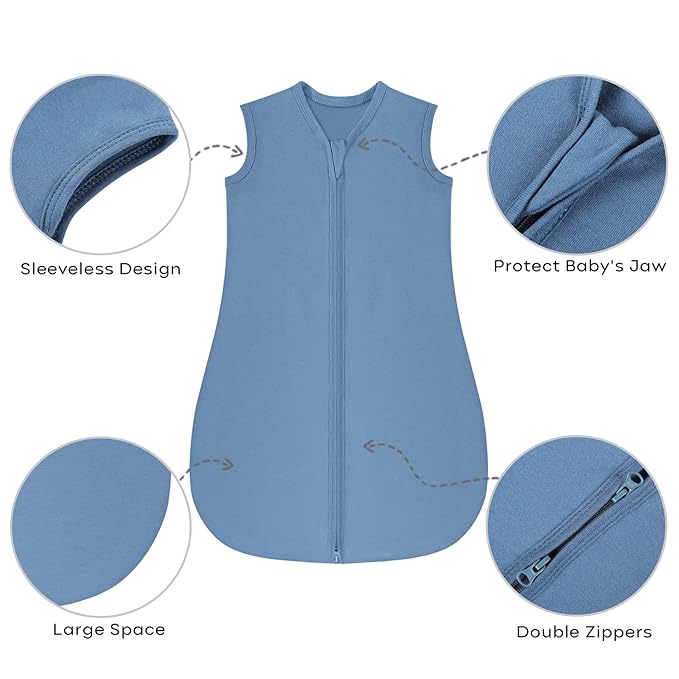Yoofoss Baby Sleep Sack 0-6 Months Wearable Blanket for Babies 100% Organic Cotton 2-Way Zipper TOG 0.5 Toddler Sleeping Sack 3 Pack, Sleep Sacks
