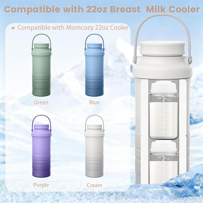 IVARONAL 4 Pack 10oz Wide-mouth Breastmilk Storage Bottle for Momcozy 22oz Portable Breast Milk Cooler, Pumping Storage Containers Compatible with Spectra S1/S2/9 Plus/SG/Motif Luna (4PC/White Lids)