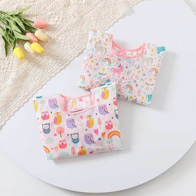 HaimoBurg 3 Pcs Waterproof Long Sleeves Baby Bibs Weaning Smock Bib 3-24 Months
