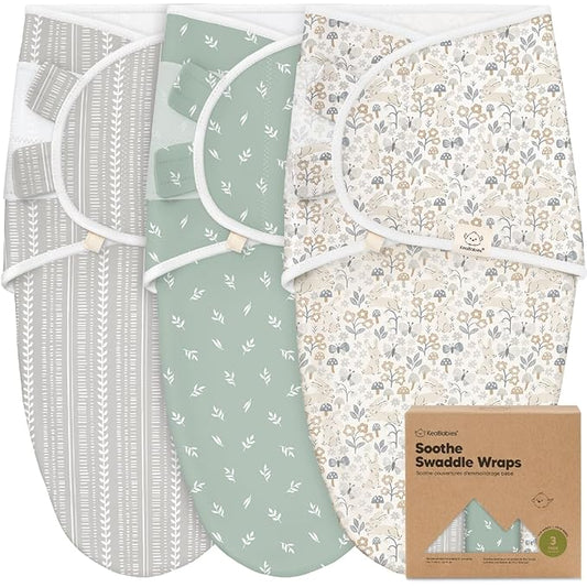 3-Pack Organic Baby Swaddle Sleep Sacks - Swaddles for Newborns, Infant 0-3 Months, Baby Girls, Boys, Soft & Snug Newborn Sleep Sack, Nursery Swaddling Blankets (Prairie)