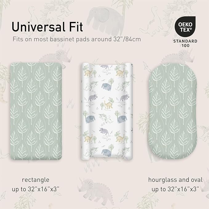 Gllquen Baby Bassinet Sheets Set 2-Pack, Breathable Cozy Bassinet Fitted Sheet Universal Fit Standard Mattress Oval Rectangle Cradle Baby Sheets for Baby Boy Girls Unisex 32"x16"(Elephant)