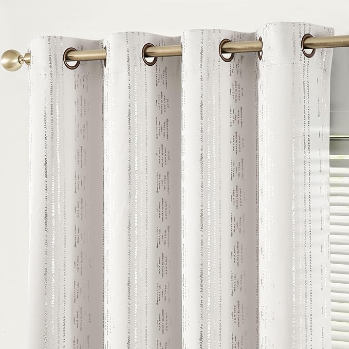jinchan 95% Blackout Boho Curtains 63 Inch Length for Bedroom Living Room Silver Geometric Foil Printed Grommet Top Room Darkening Thermal Insulated Window Drapes Off White 52x63 2 Panels