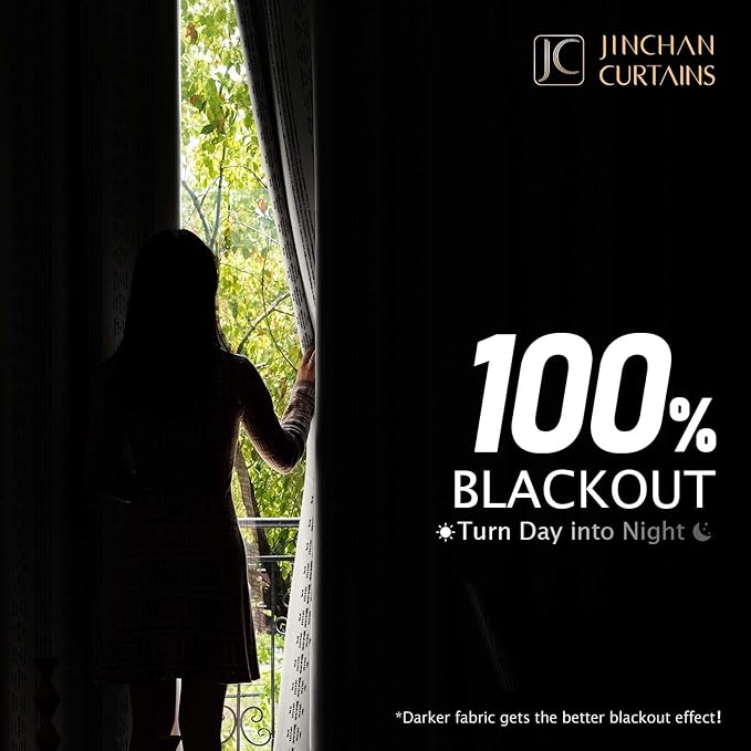 jinchan 95% Blackout Boho Curtains 96 Inch Length for Bedroom Black on Beige Geometric Printed Grommet Top Room Darkening Thermal Insulated Window Drapes 2 Panels