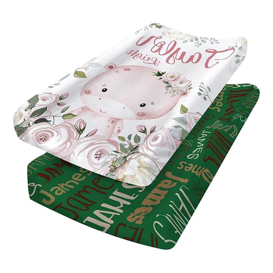 Custom Changing Pad Cover Set - Jersey Knit Ultra Soft Unisex Waterproof Diaper Changing Table Covers with Personalized Name for Baby Boys Girls - Comfy Cozy 2 Pcs Set Style21