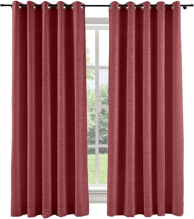 ChadMadeBlackout Linen Curtain for Traverse Rod Pole in Living Room Bedroom Grommet Header Drape for Sliding Patio Door Windows 100Wx96L, 1 Panel, Red Wine, Tallis Collection