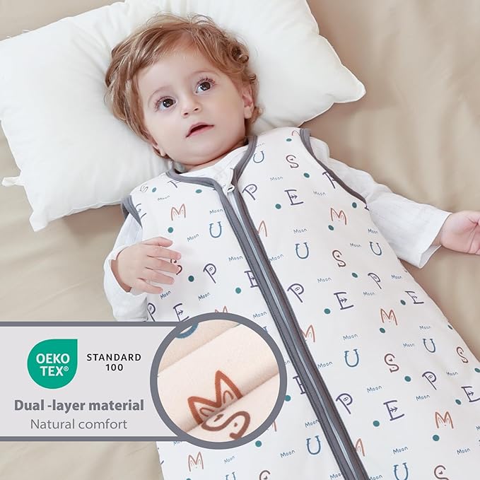 Mosebears Sleep Sack Baby Winter Wearable Blanket with 2-Way Zipper,2.5 TOG Cotton Sleep Sack Unisex (Alphabet, 18-24 Months)
